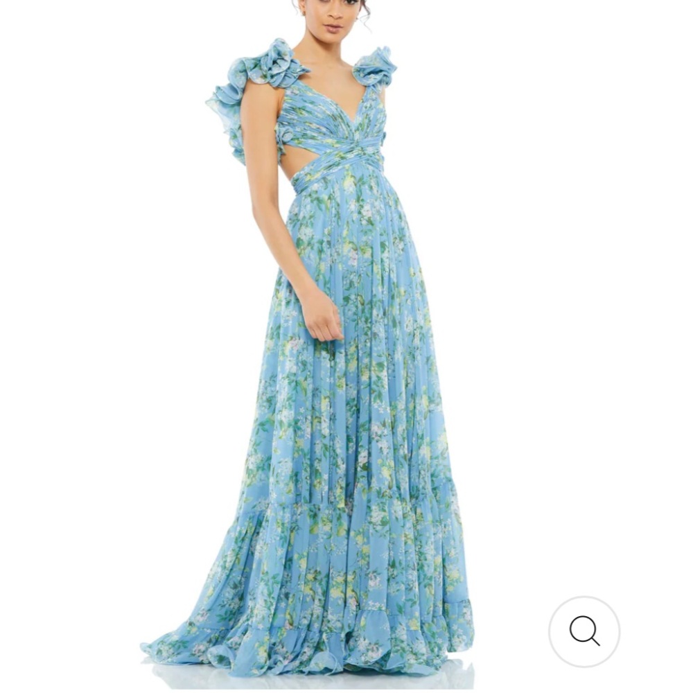 Mac duggal RUFFLE TIERED FLORAL CUT-OUT CHIFFON GOWN